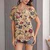Женская повседневная футболка с цветочным принтом, открытыми плечами, V-образным вырезом и короткими рукавами