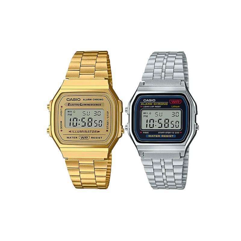 Casio Серия Часов - Квадратные Модные Классические Ретро Маленькие Квадратные Часы ЖК-дисплей Водонепроницаемые Кварцевый Механизм Ремешок из Нержавеющей Стали A168WG-9W&A159WA-N1