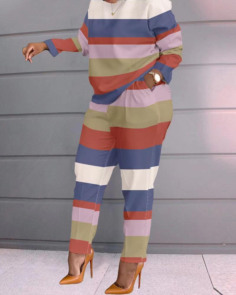 European and American Women's Long-Sleeved Printed Trousers Two-Piece Suit