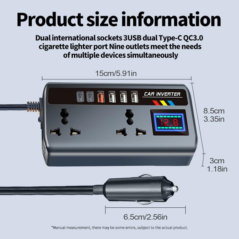 Автомобильный преобразователь 12 В/24 В в 220 В для розетки, автомобильный инвертор с розеткой, порты для быстрой зарядки, портативное автомобильное зарядное устройство-инвертор, 3 USB