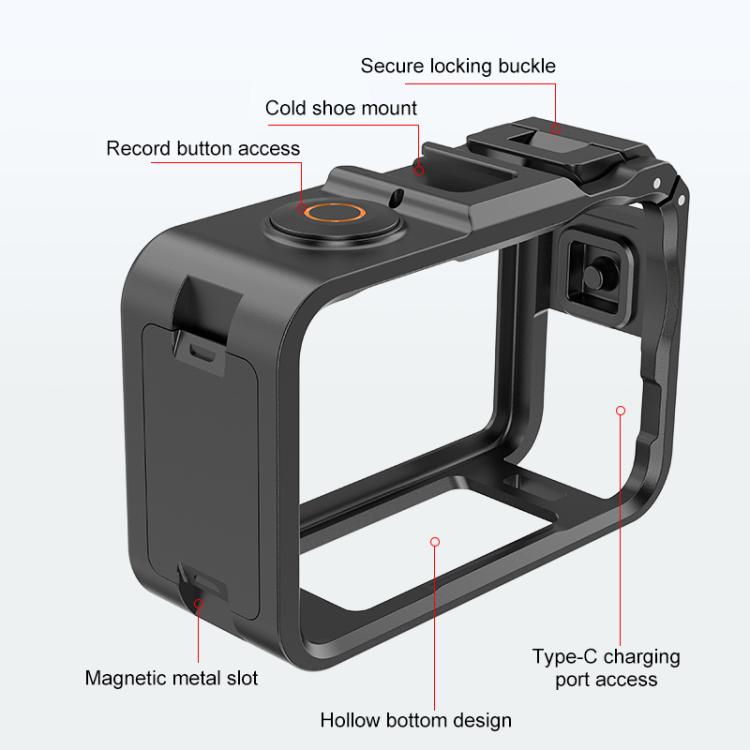 Для DJI Osmo Action 6 PULUZ Пластиковая клетка Рама-адаптер с вертикально-горизонтальным расширением с креплением для холодного башмака (черный)