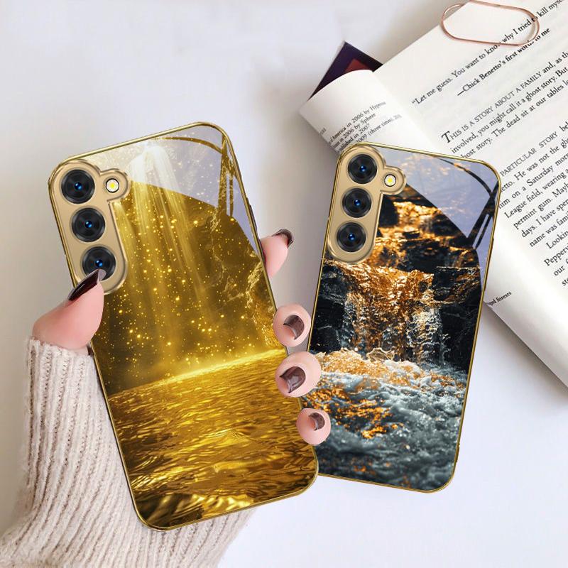 Великолепные пейзажи Для Samsung Galaxy S26 S20 FE S21 S22 S23 Plus S24 Ultra S25Ultra S21+ S22Plus Золотой стеклянный чехол для телефона