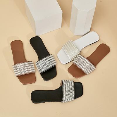 2025 лето новый корейская версия мода квадратный носок плоская подошва повседневные большой размер женские с жемчугом крутые шлепанцы внешняя торговля