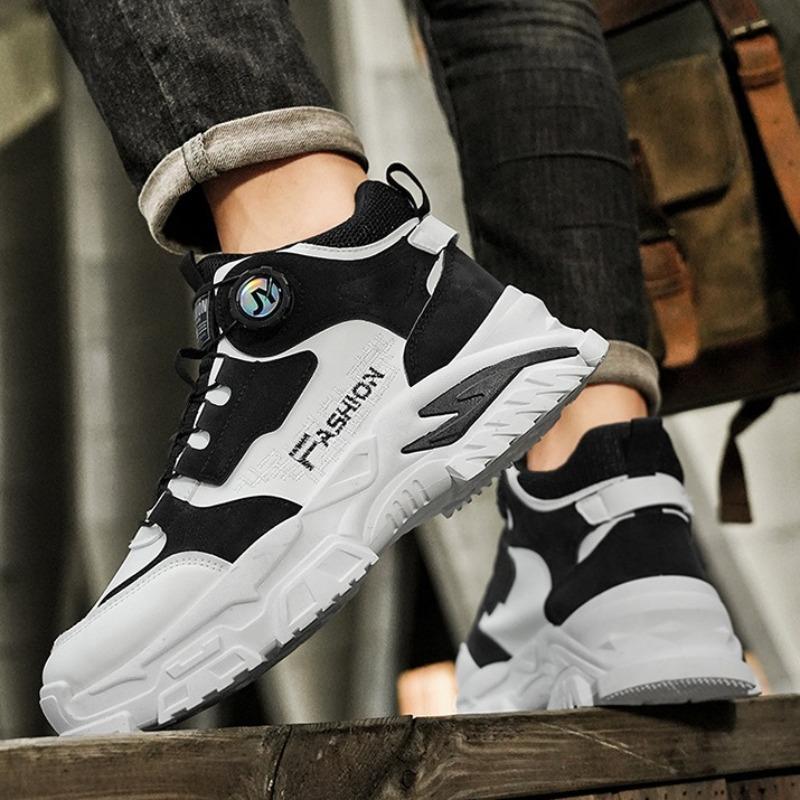 Модные новые мужские рабочие ботинки с высоким верхом и вращающейся пряжкой, осенние уличные нескользящие износостойкие повседневные кроссовки, мужские дышащие кроссовки для бега