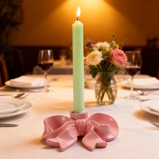 Розовый бант Керамический подсвечник для конусных свечей Подставка для конусных свечей Подсвечник Центральный элемент стола Праздничная вечеринка Домашний офис Настольное украшение