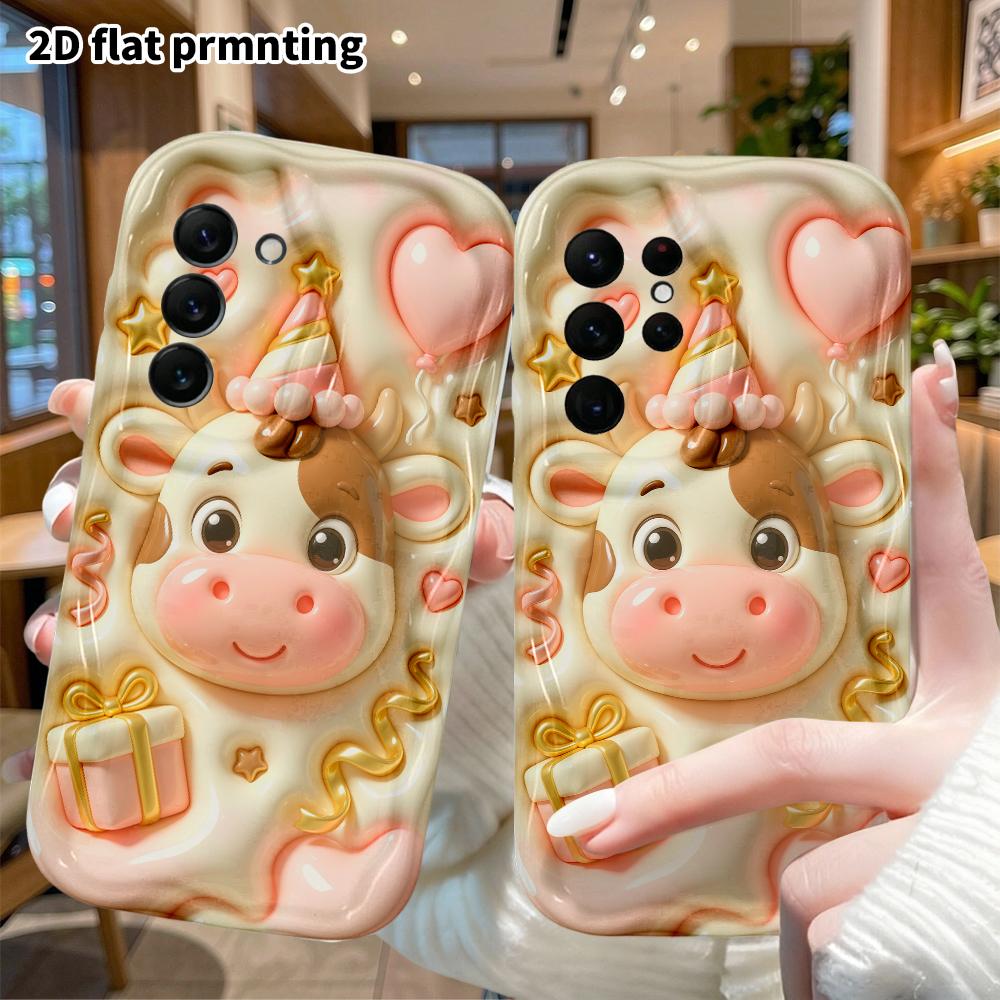 Phone case: 2D flat, suitable for Samsung Galaxy A34 A35 M05 M06 S20 S22 S21 FE Plus 5G protective case, party little floral cow, perfect Christmas an