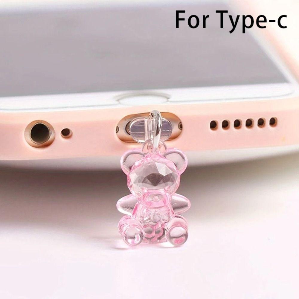 Acrylic Bear Dust Plug Cute Dust Protection Stopper New Mobile Phone Dust Plug for Phone/Type C