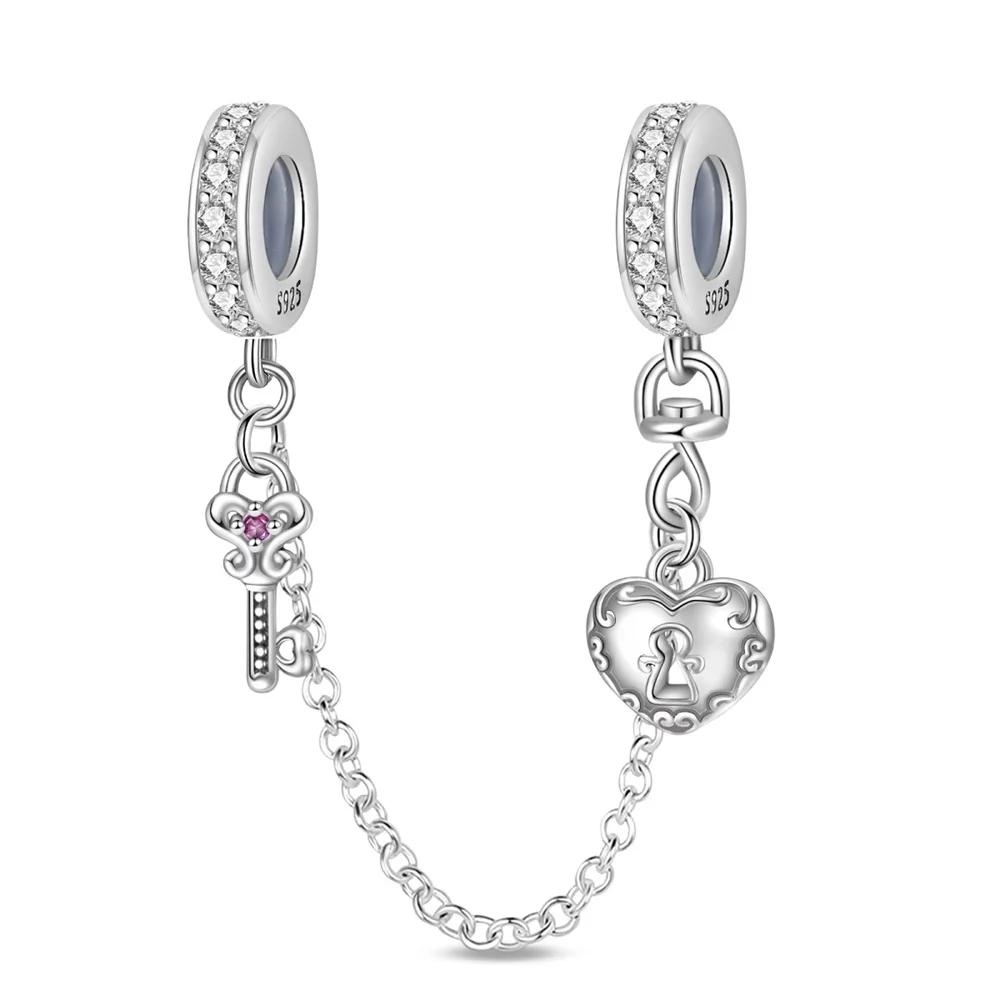 Подлинная медная цепочка безопасности для рождественской елки в виде соединенных сердец, подходит для оригинального браслета, DIY шармы для изготовления ювелирных изделий