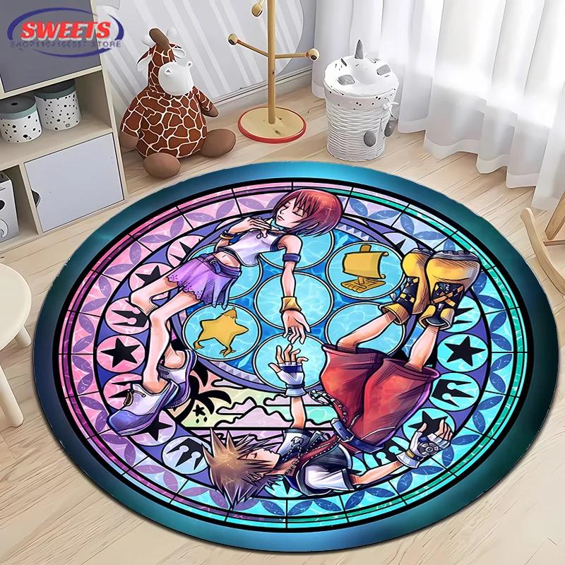 Круглый ковер Disney Kingdom Hearts, Нескользящий игровой коврик, Напольный ковер для гостиной, спальни, детской комнаты, Круглый коврик, Прочный моющийся коврик