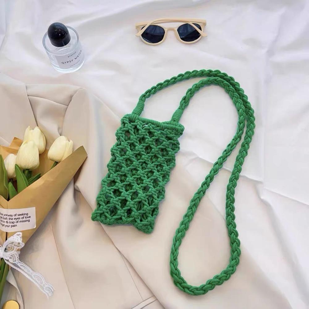 Fashion Portable Crossbody Phone Bag Hollow-out Woven Crochet Lightweight Phone Purse Solid Color Handbag Gifts