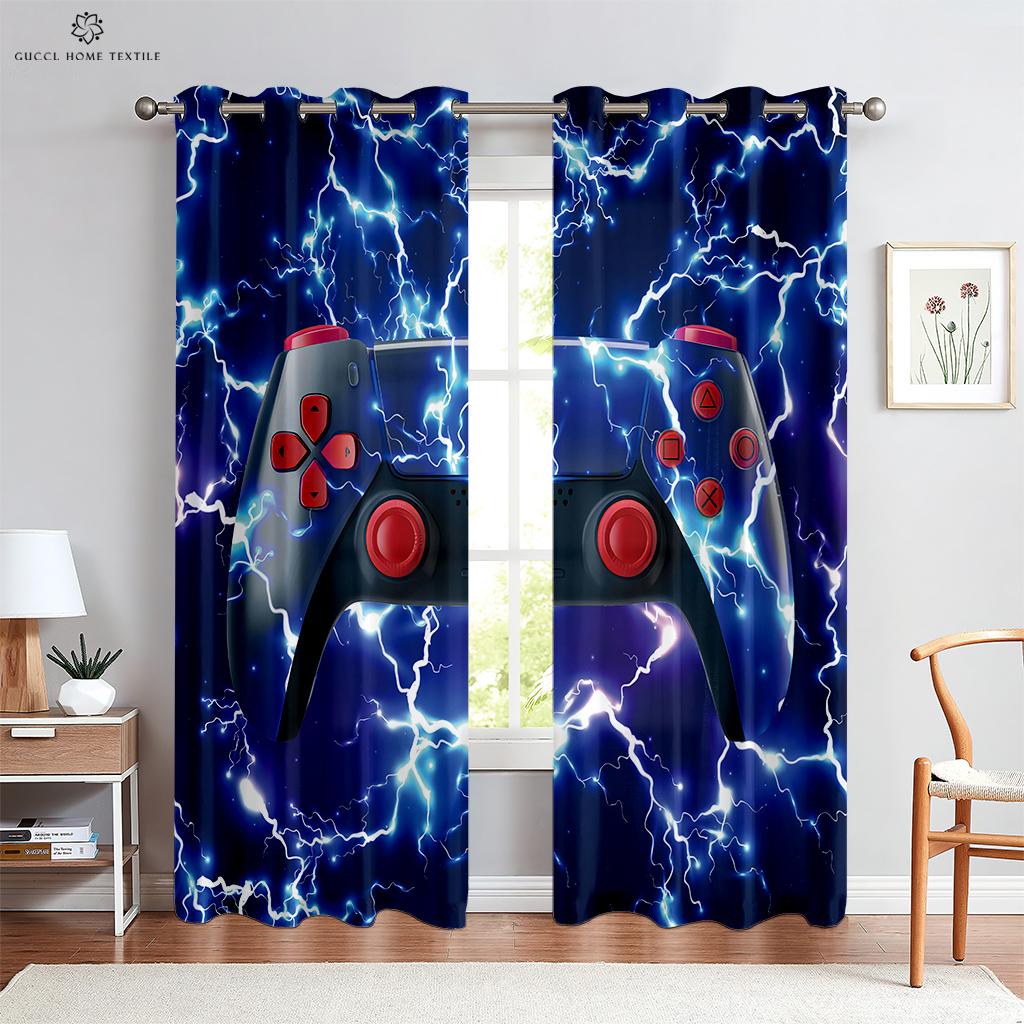 E-Sports Room Curtains Cool Game Handle Printed Curtains Dark Cool Rod Pocket Game Room Living Room Decoration Can Be Customized