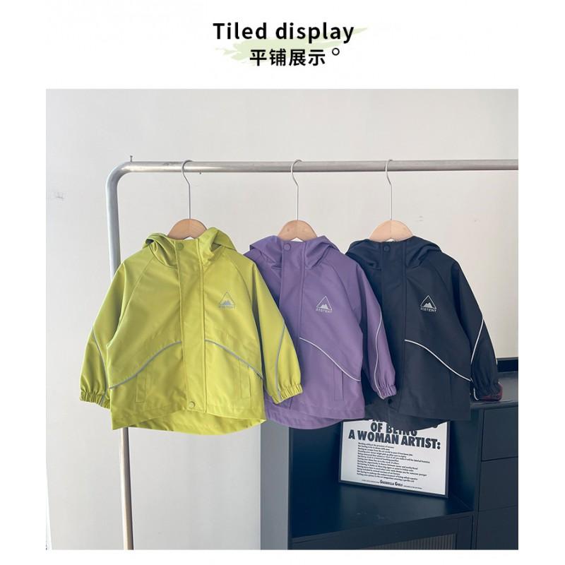 Kids Waterproof Hooded Outdoor Jacket Boys Girls Raincoat Lightweight Windbreaker Pure Color Or Letter Print