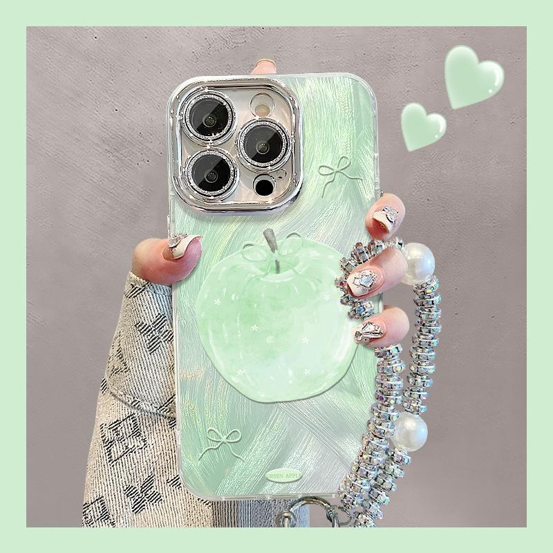 Браслет из зеленого яблока для чехла мобильного телефона Apple 16 Huawei Pura70pro Пряжа-перо 15 Пленка для объектива с полной упаковкой X
