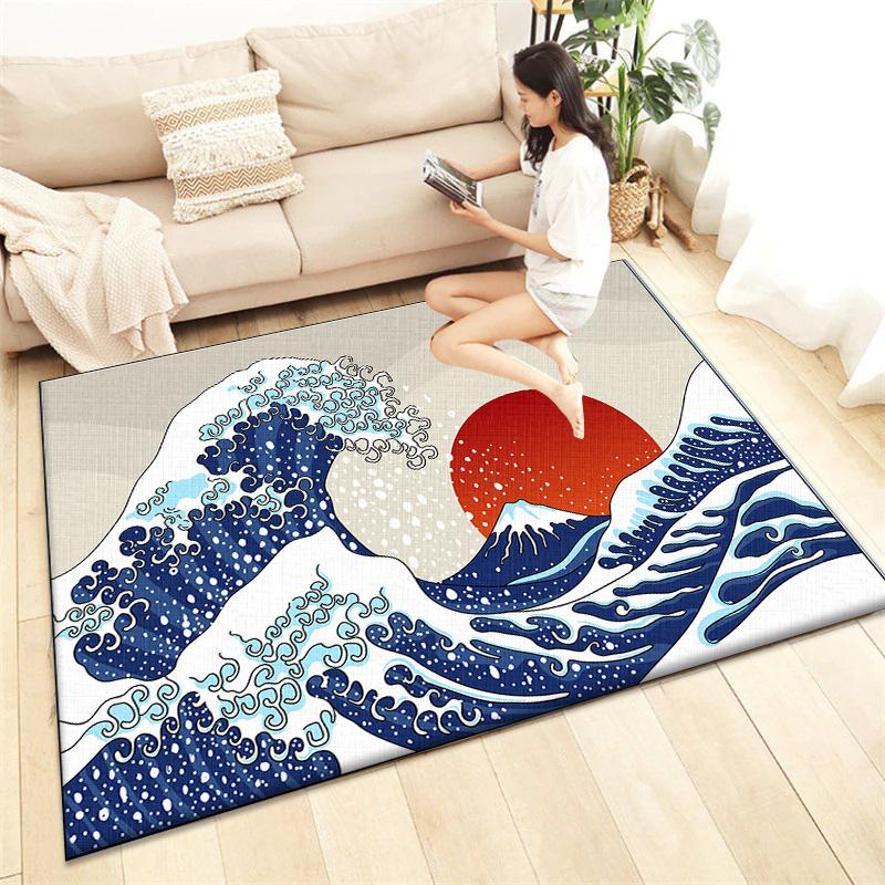 Ковер с принтом в японском стиле, для гостиной, домашний декор, коврик под диванный столик, противоскользящий, подушка для стула, коврик для отдыха, для пикника, кемпинга