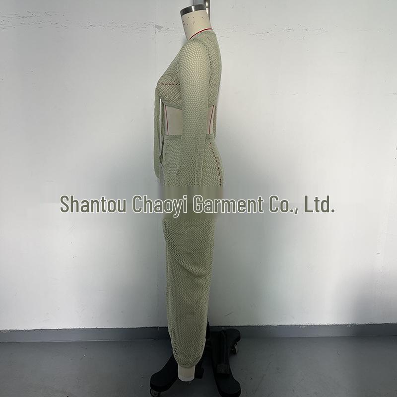 European & American Style Bandage Set: Long-Sleeved Top with Midi Skirt Beach Dress