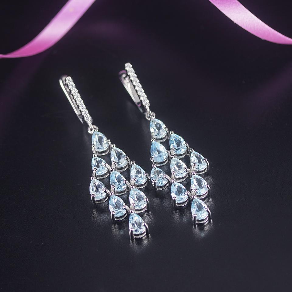 100% Natural Sky Blue Topaz Dangle Earrings 925 Sterling Silver 9.0ct Gemstone Fine Jewelry for Women Wife Gift Elegant