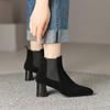Krazing Pot Cow Suede Winter Round Toe Thick High Heels Modern Boots Women Slip On Office Lady Big Size 42 Ankle Boots