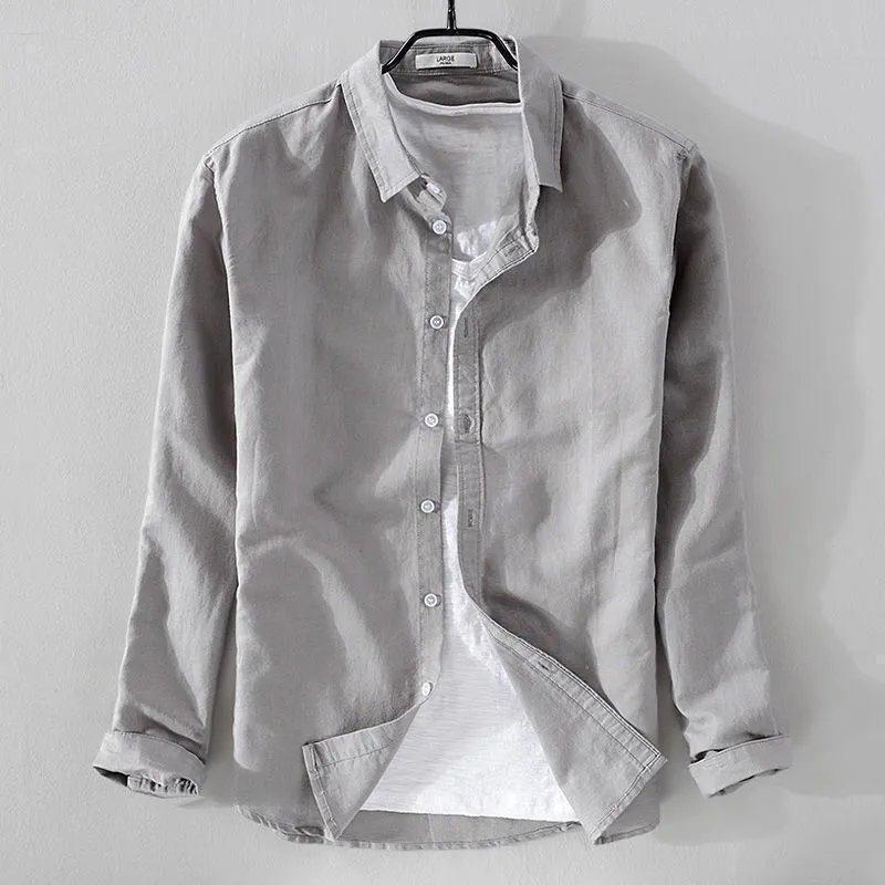 Men's Lightweight Summer Linen Shirt Jacket - Sun Protection, Thin, Long-Sleeved Casual Cotton Blend Top