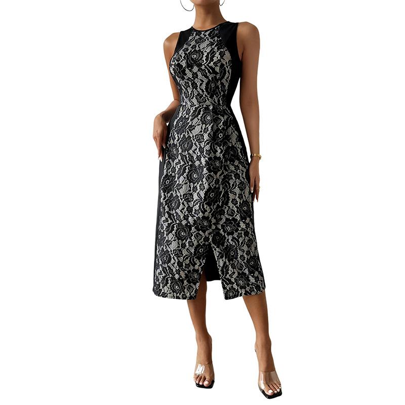 Новое, струящееся, без рукавов, облегающее, облегающее бедра, кружевное, элегантное и высококлассное платье для ужина и свадьбы