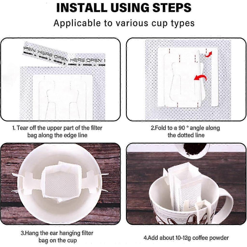 Pack of 100 Disposable Coffee Filter, Hanging Ear Drip Coffee Bags for Most Cups, Portable Coffee Paper Filter for Camping Home Office-Yvan