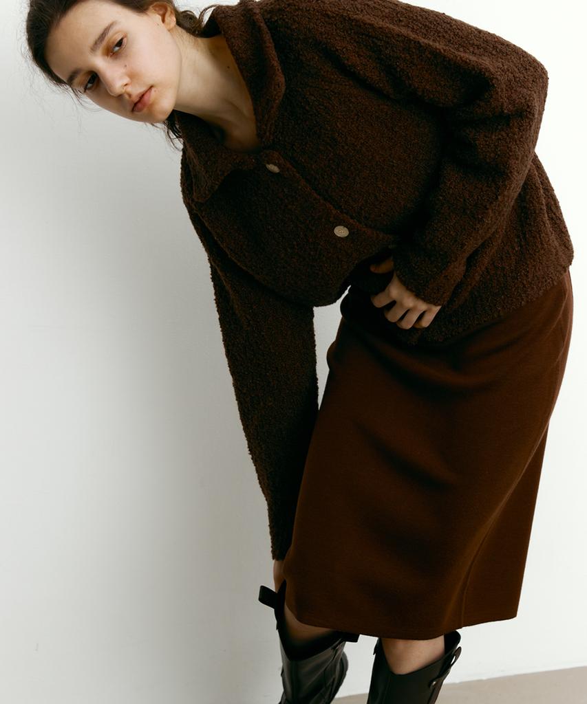 Step Around Merino Wool H-Line Mid Knit Skirt (Brown)