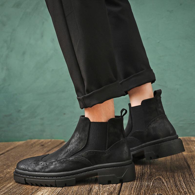 Ботинки Martin с гравировкой Brock, мужские, из натуральной кожи, с высоким голенищем, в стиле ретро, короткие ботинки Chelsea S51-L