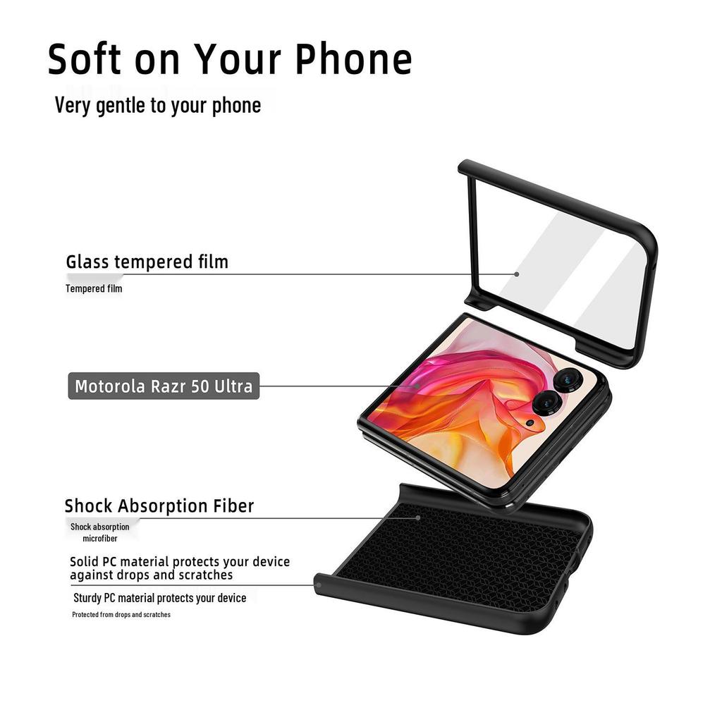 Защитный чехол Motorola Razr50 со складным экраном, ощущением кожи, с закаленным стеклом