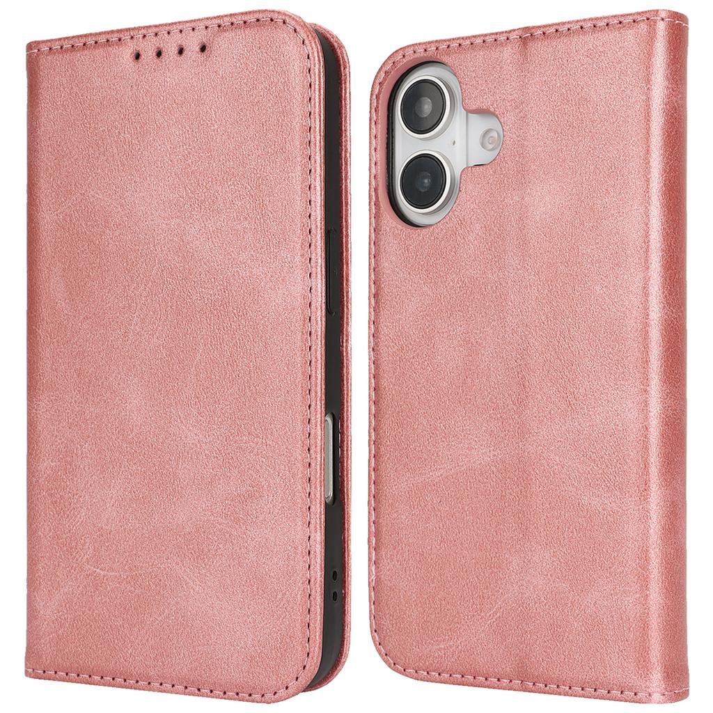 For iPhone 17 Case PU Leather Calf Textured Magnetic Closing Smart Phone Cover