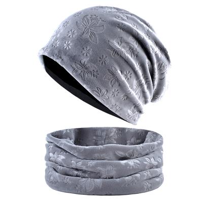 Женские зимние шапочки, модные теплые шапки с тиснением и цветком, комплекты шарфов, женские мягкие двухслойные шапки, комплект