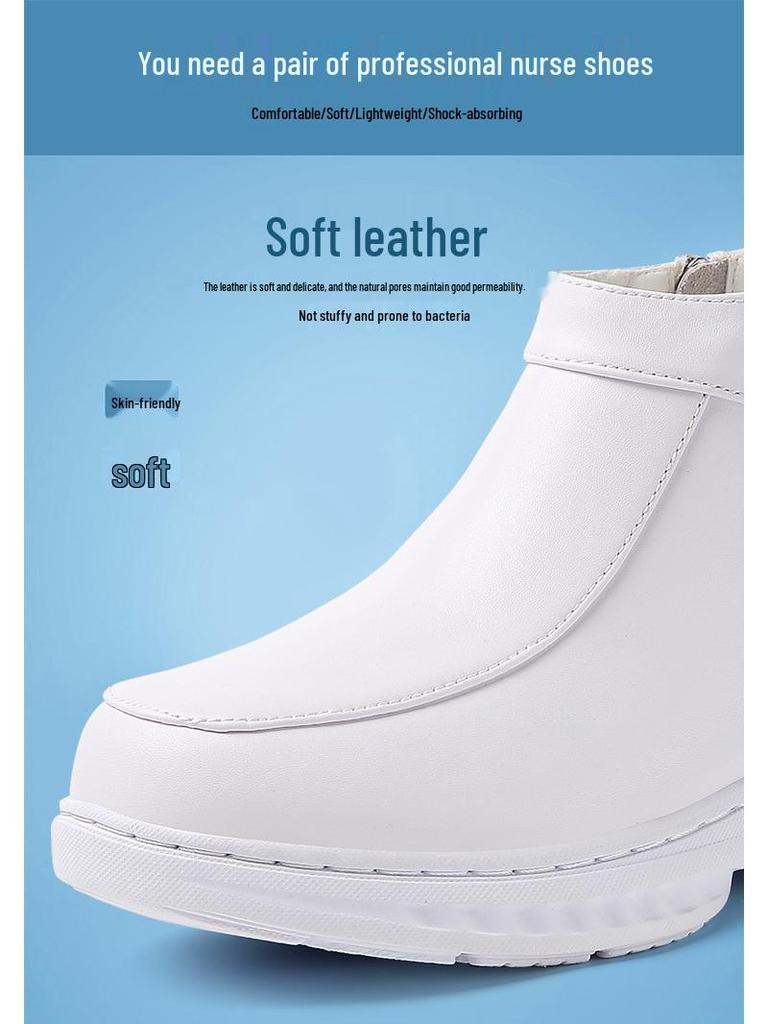 Women's Fleece-Lined Nurse Shoes: Soft Sole, Air Cushion Ankle Boots, Thick Sole, Height-Increasing, Winter Medical Work Shoes.