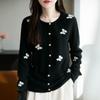 2025 Stylish Bow Jacquard Wool Knit Cardigan - Round Neck, Single-Breasted Thin Sweater Coat