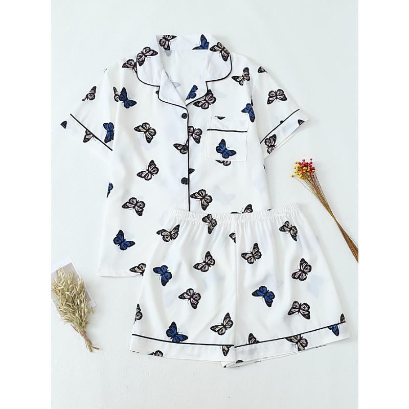 Летний женский топ с короткими рукавами и шорты, комплект из 2 предметов, пижама женская, модная, повседневная, свободная, с бантом, кардиган, пижама, комплект