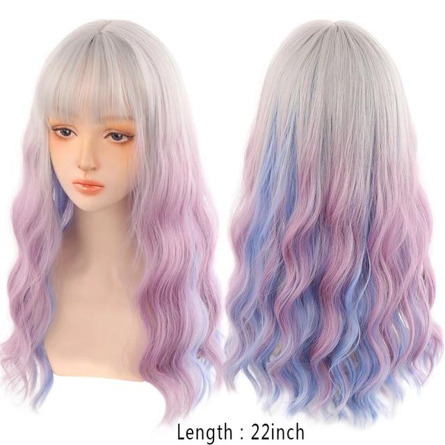 Синтетические парики для женщин, повседневный косплей, длинные волнистые парики Лолиты с челкой, холодный коричневый, термостойкие волосы, парик Боб