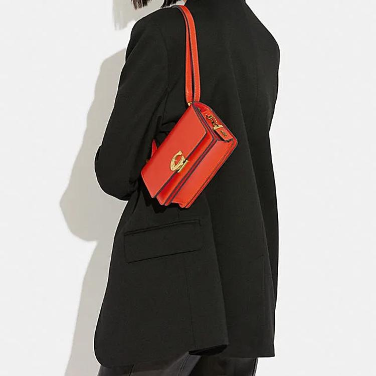 New COACH Bandit Cow Leather Envelope Bag Shoulder Bags Women's Orange CD724-B4B4D