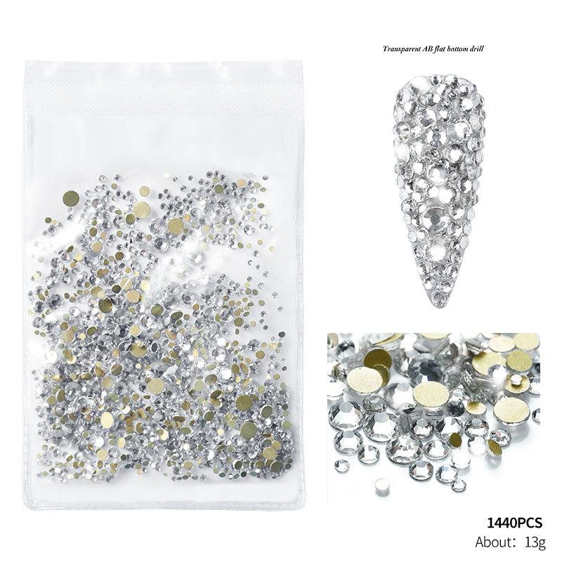 1440 шт. плоских кристаллов AB в упаковке оптом SS3-SS20 прозрачные стразы AB для дизайна ногтей