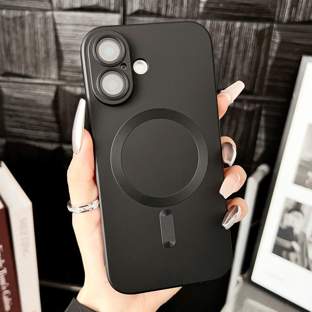Металлический магнитный мягкий чехол для iPhone 16 Pro Max 15 14 Plus 11 12 13 беспроводной зарядки силиконовый защитный чехол для объектива