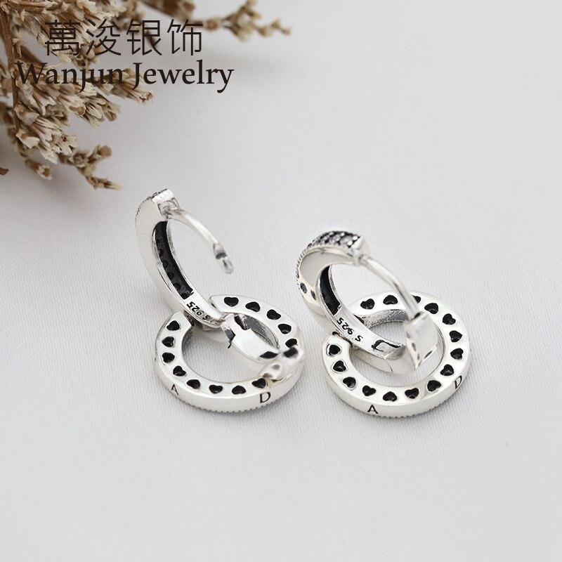 925 стерлингового серебра женские классические серьги белые кубические цирконии двойные серьги кольцо для женщин девушки свадебные украшения