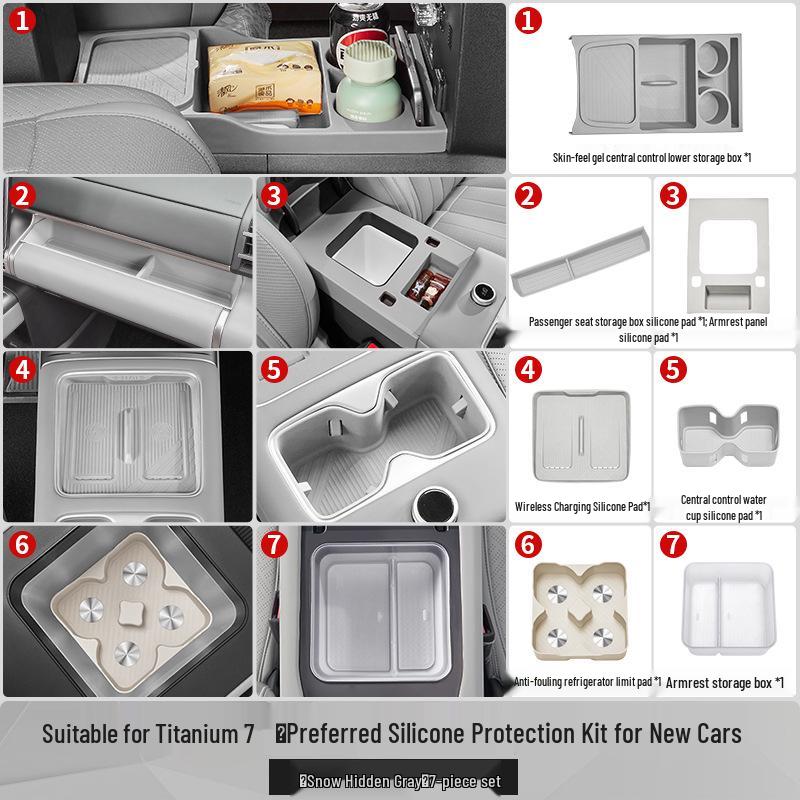 Kangchi Formula Leopard Titanium 7 Console Storage Box: Silicone, Partitioned, and Private Storage for Interior Modification.