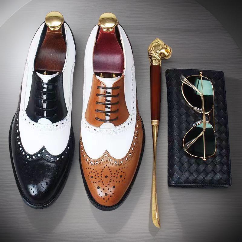 Мужские кожаные туфли-броги: Большие размеры, цветные блоки, модная официальная обувь