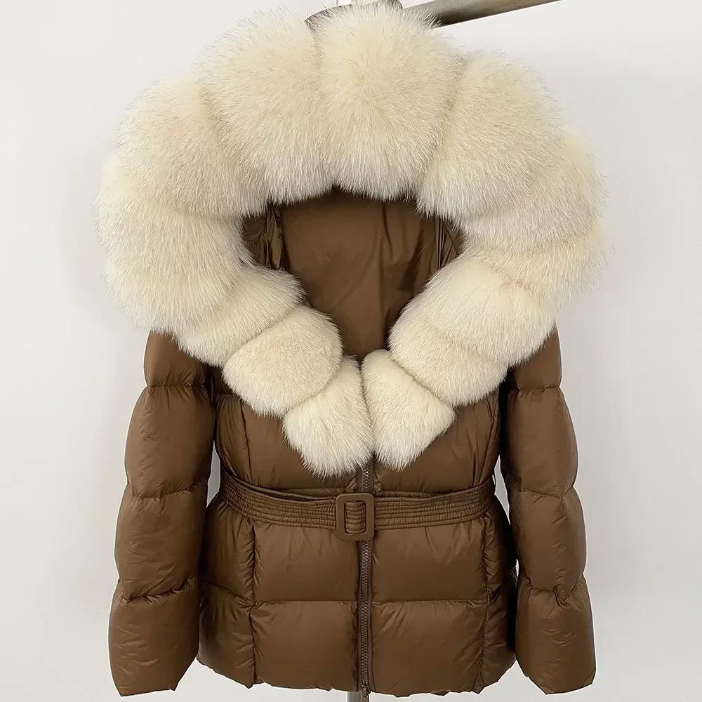 OFTBUY 2024 Белый утиный пух пальто толстый теплый 90% зимняя куртка женская натуральный мех енота лисы воротник с капюшоном женский повседневный