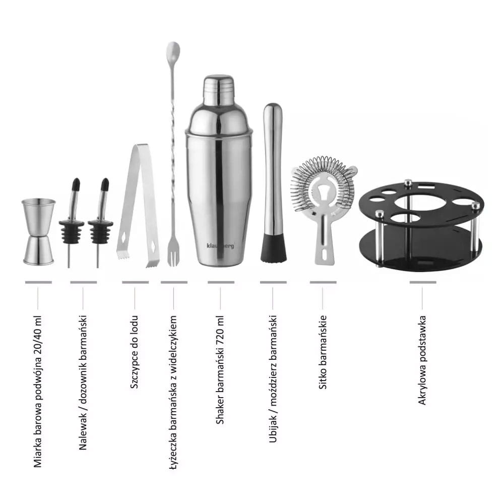 Bartender set 9 pieces Shaker KLAUSBERG KB-7580 silver
