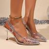 Transparent Crystal Bag Head Sandals Women'S Thin Heels Summer Rhinestones Pointed Head Shallow Mouth High Heels Empty Shoes