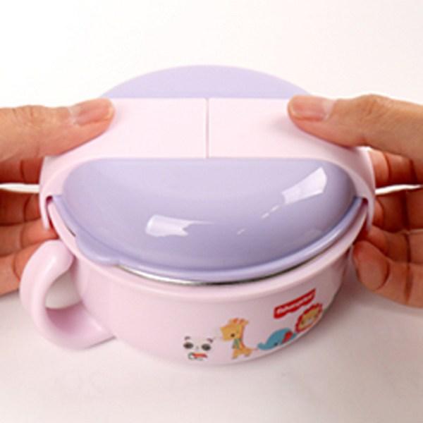 Двуручная миска для еды Fisher Price из нержавеющей стали с крышкой, розовая, 1 шт.