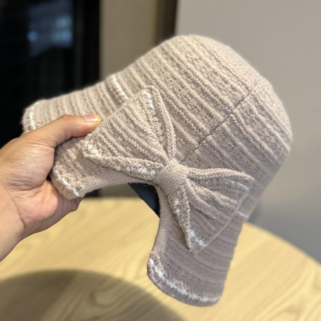 Новая вязаная шляпа-панама в корейском стиле с бантом для женщин, универсальная, подчеркивающая лицо, маленькая шляпа-ведро, складная, осенне-зимняя