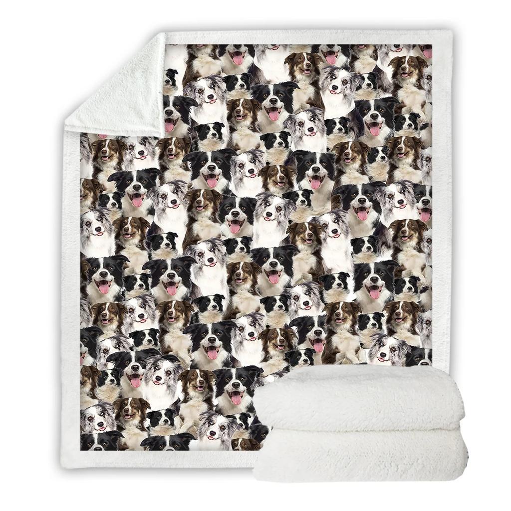Border Collie Dogs Throw Blanket Printed Plush Blanket Super Soft Sherpa Blanket for Sofa Bed 75x100cm 130x150cm 150x200cm