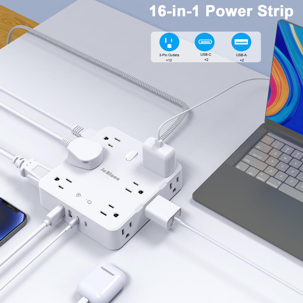 Сетевой удлинитель с розетками переменного тока (вилка США), многопортовый, шнур 5 футов, электрическая розетка, умный USB, для офиса, дома, сетевой фильтр, защита от перенапряжения