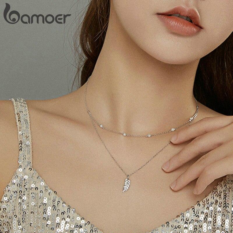 BAMOER 925 пробы посеребренное платиновое блестящее ожерелье с подвеской в виде колосьев пшеницы для женщин, цепочки и ожерелья