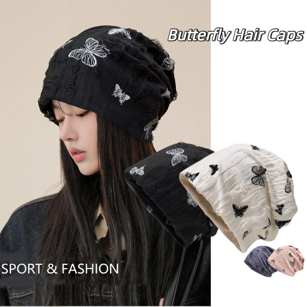 Korean Style Butterfly Print Beanies Thin Pullover Hat Harajuku Hair Caps  Winter