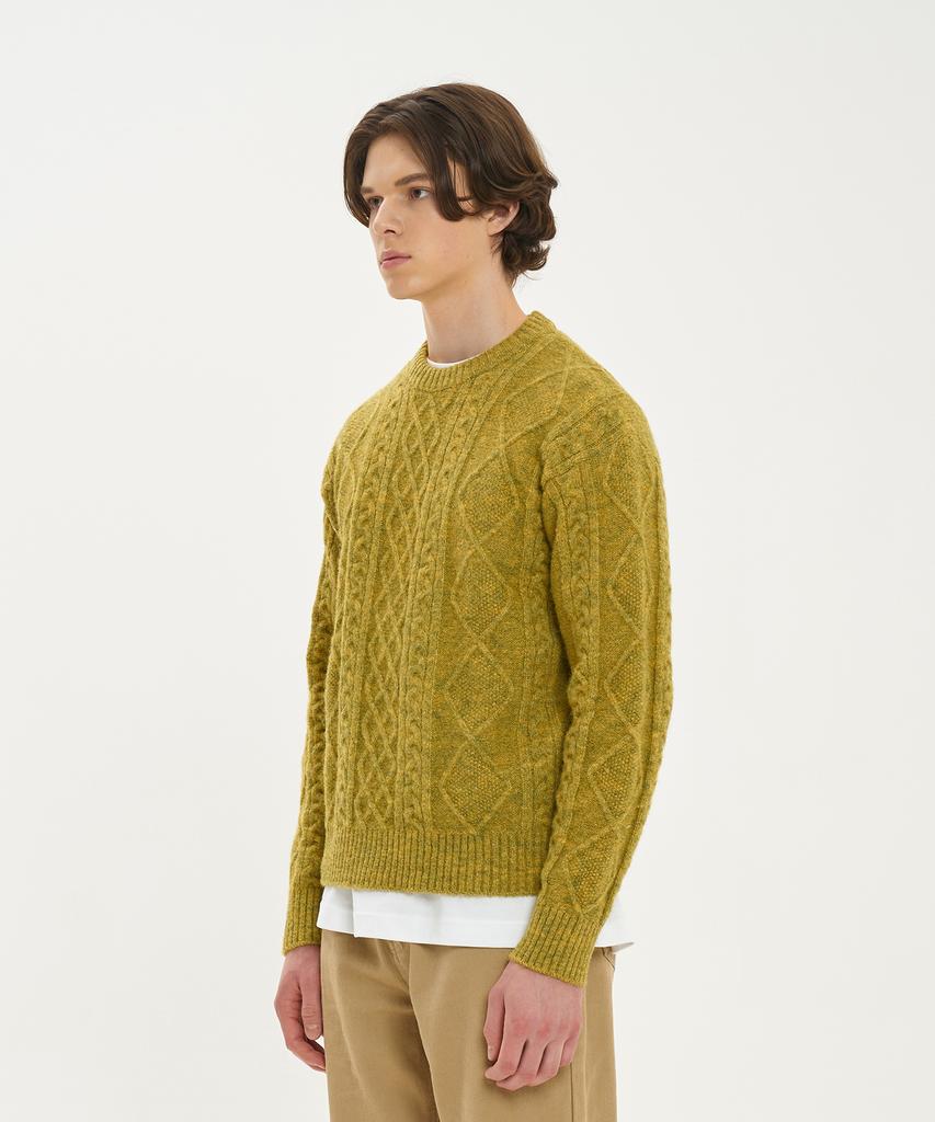 BLOND9 Wool Fisherman Knit Sweater_Lime Green
