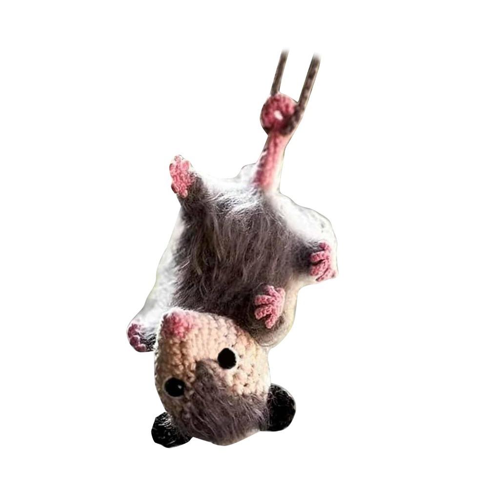 Crochet Rearview Mirror Accessory Handmade Knitted Screaming Possum Ornament For Car Interior